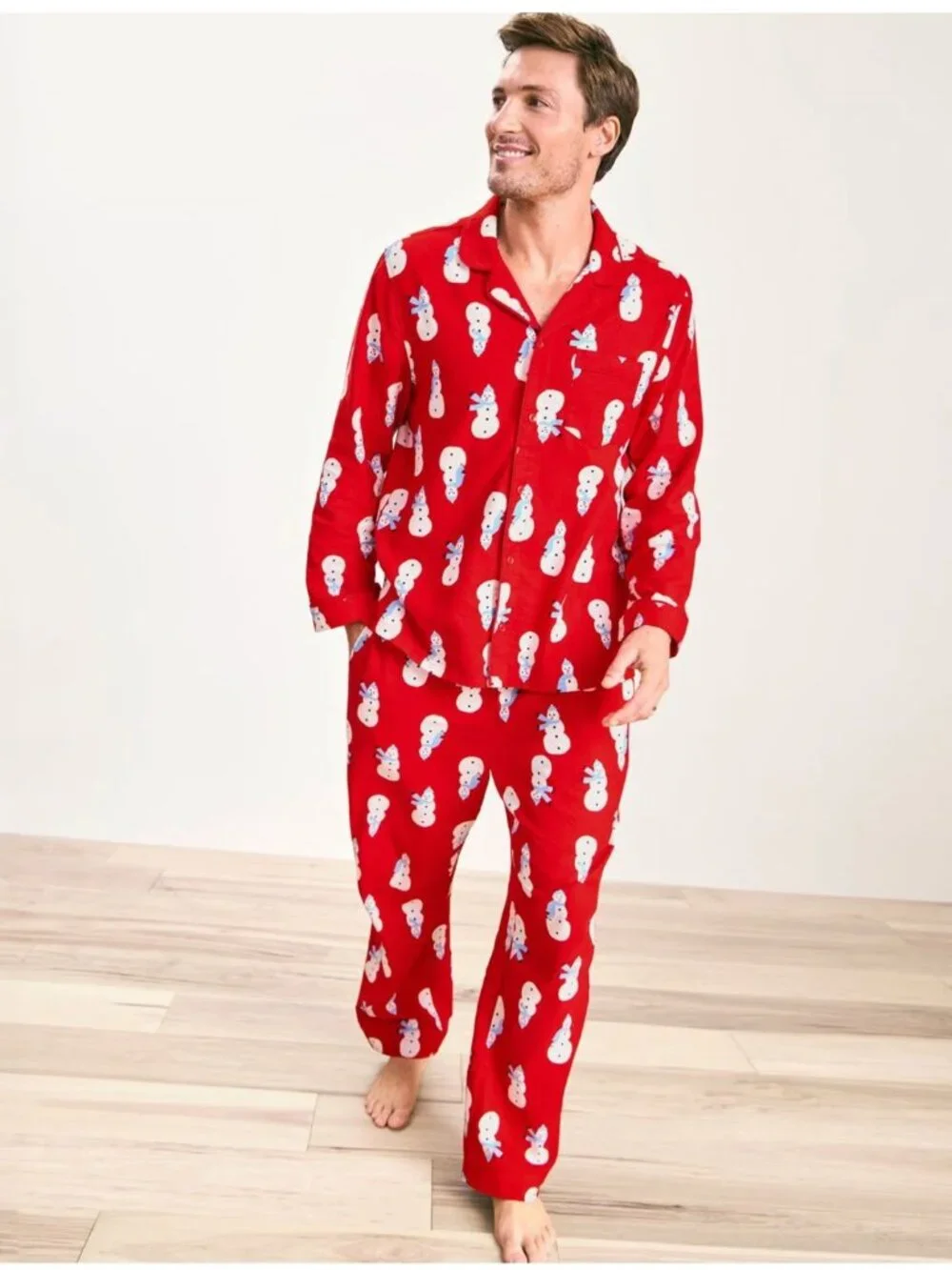 Hanna Andersson Mens/Unisex Red Snowman Print Pajama Set